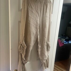 Elegant Beige Wide Leg Pants with Tie Accents